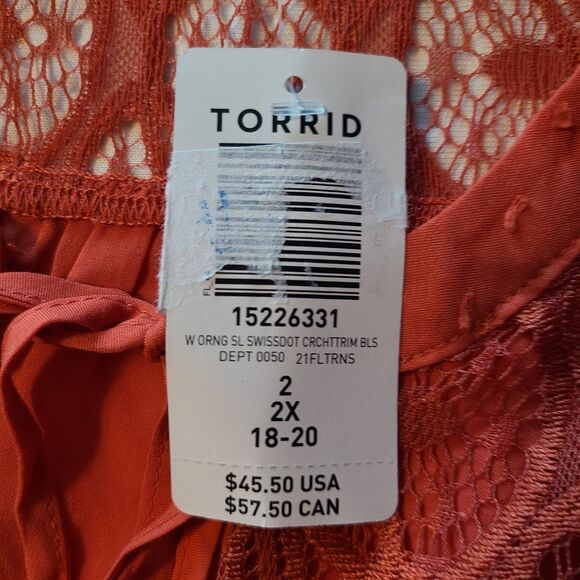 TORRID Womens 2X Orange Swiss Dot Crochet Inset Tank Top Boho Feminine Fairy - Picture 12 of 16